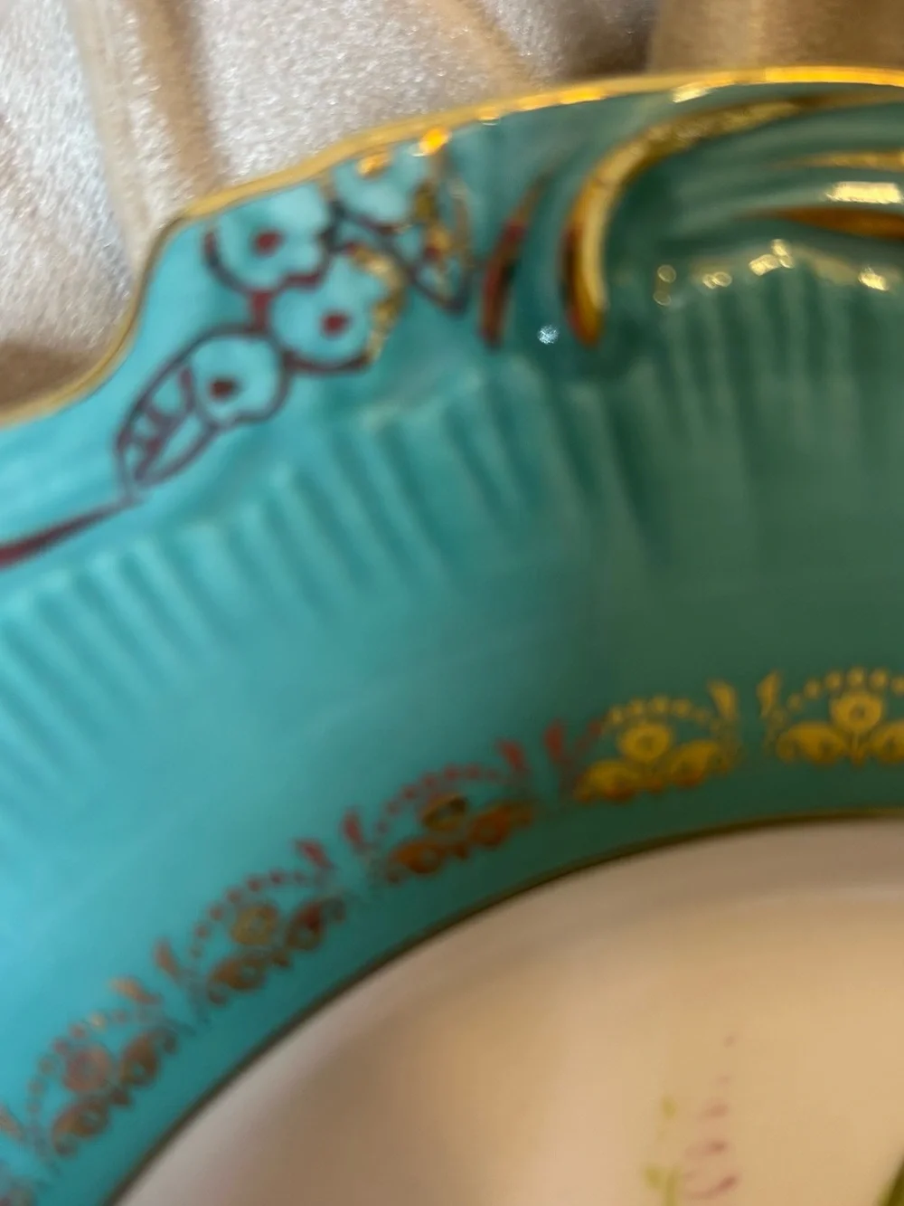 ✨Pair Anthropologie Grace Floral Victorian Turquoise Gold Dessert 8.5